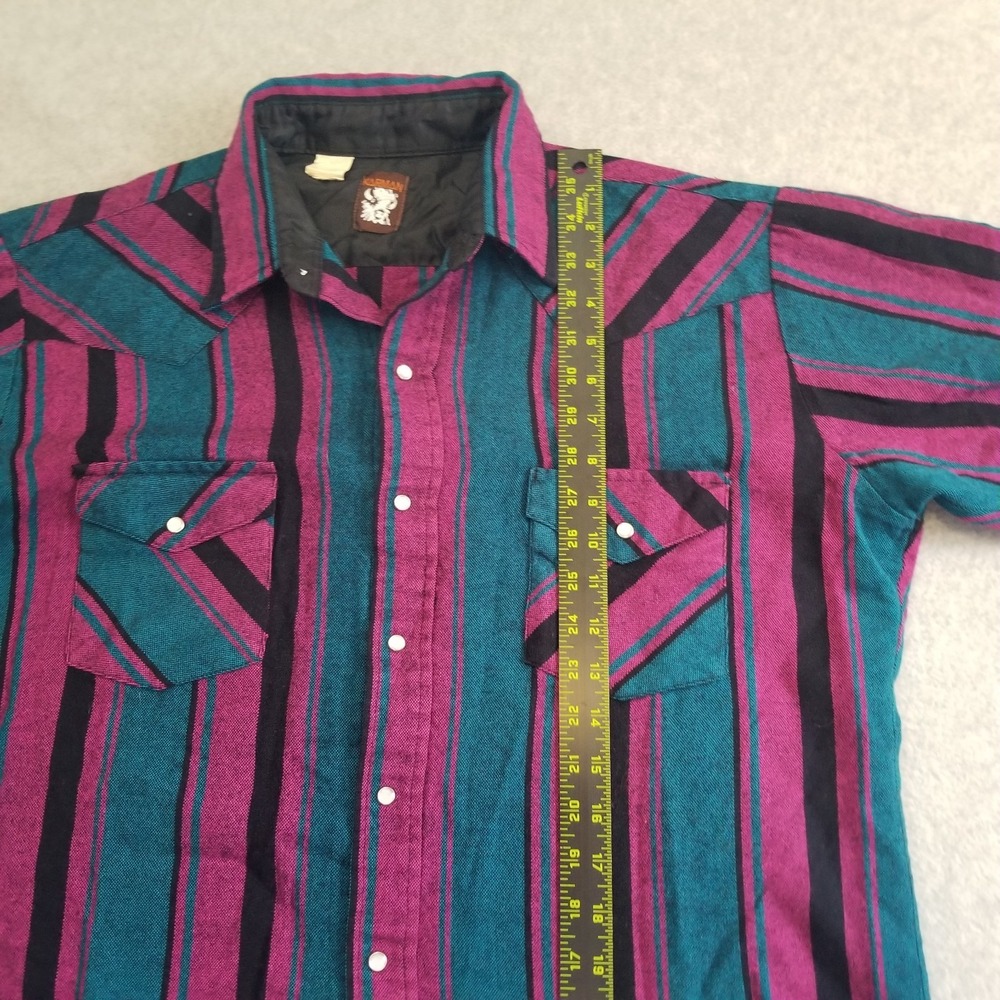 VTG Karman Shirt Mens Large Striped Pearl Snap Western Cowboy 90s Brushpopper - Picture 6 of 8